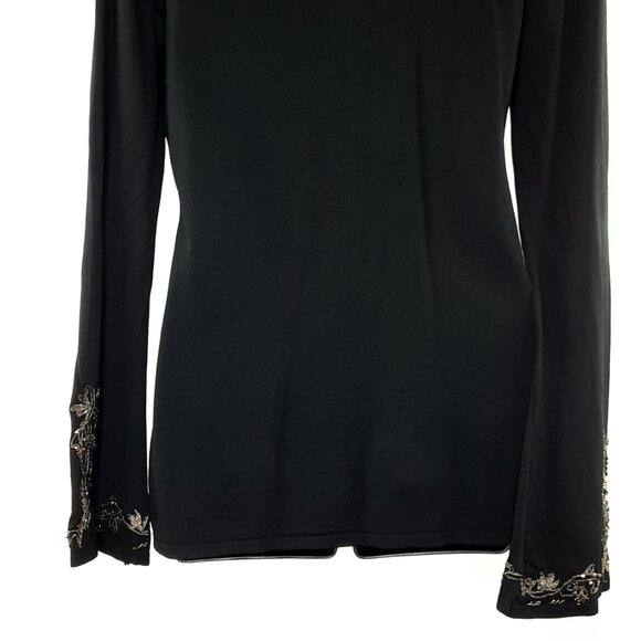 Large Unique Black Elegant Long Sleeve Beaded D V Neck Formal evening Sweater - Picture 5 of 10